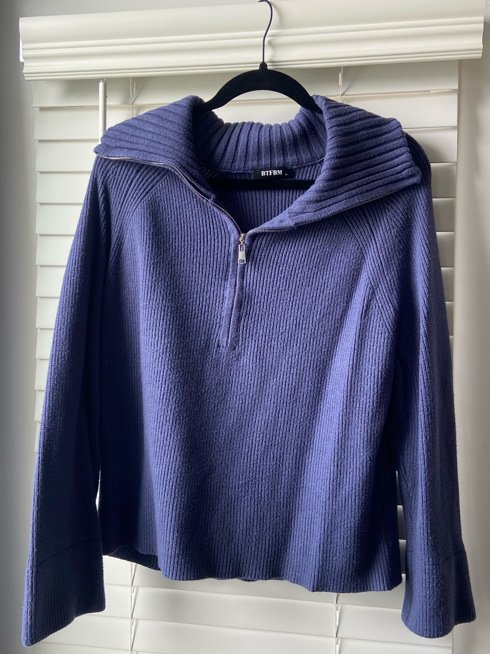 BTFBM Ribbed Half-Zip Funnel Neck Sweater - Navy